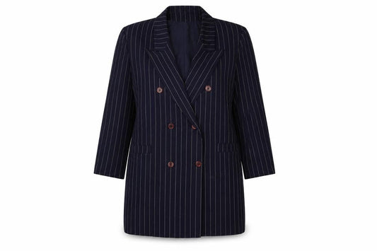 C&A Womens Blue Striped Jacket Blazer Size 14 Button