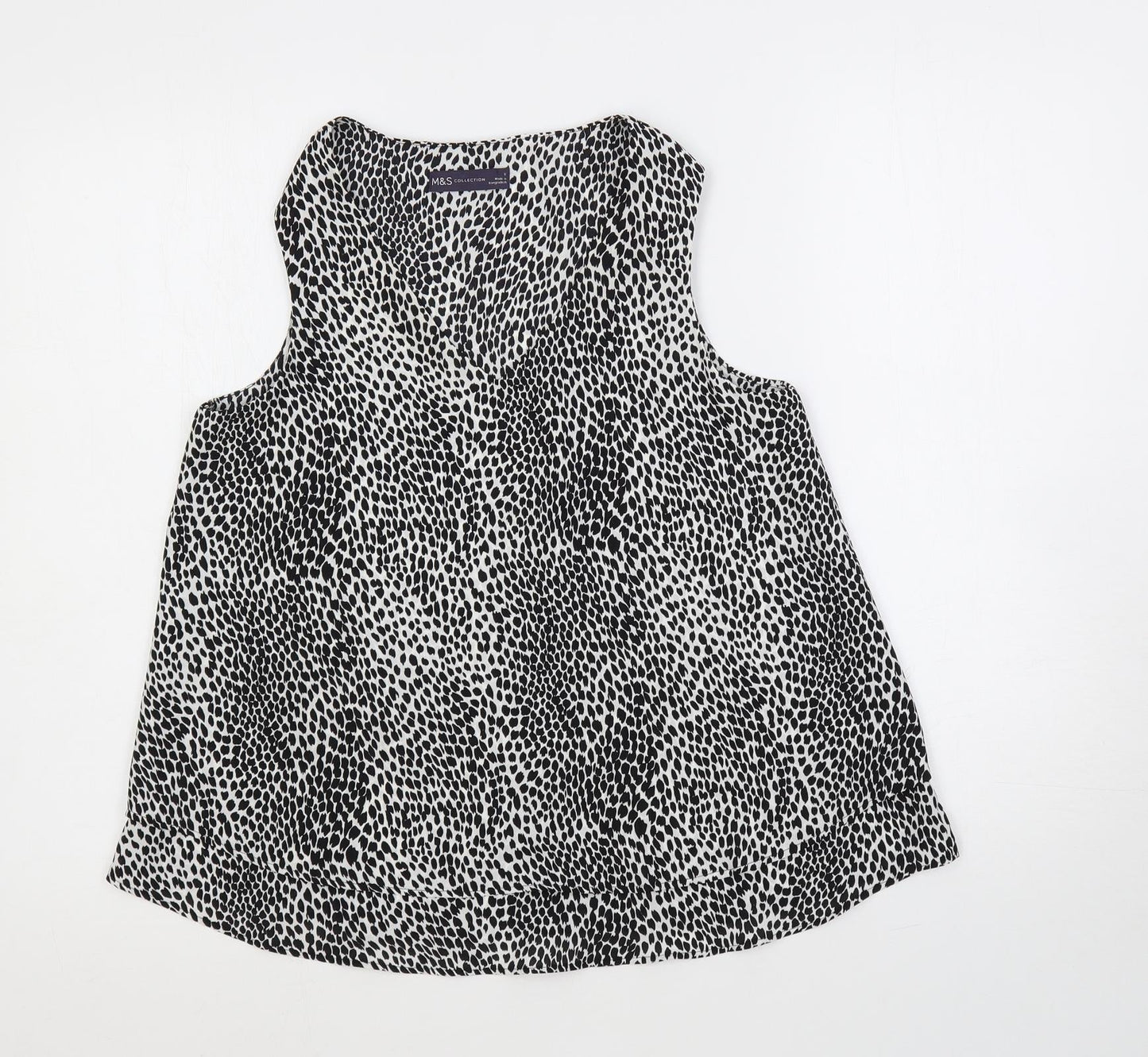 Marks and Spencer Womens Black Animal Print Polyester Basic Blouse Size 8 V-Neck