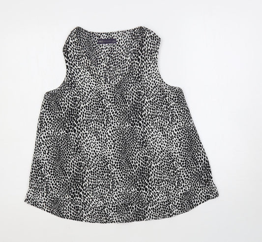Marks and Spencer Womens Black Animal Print Polyester Basic Blouse Size 8 V-Neck