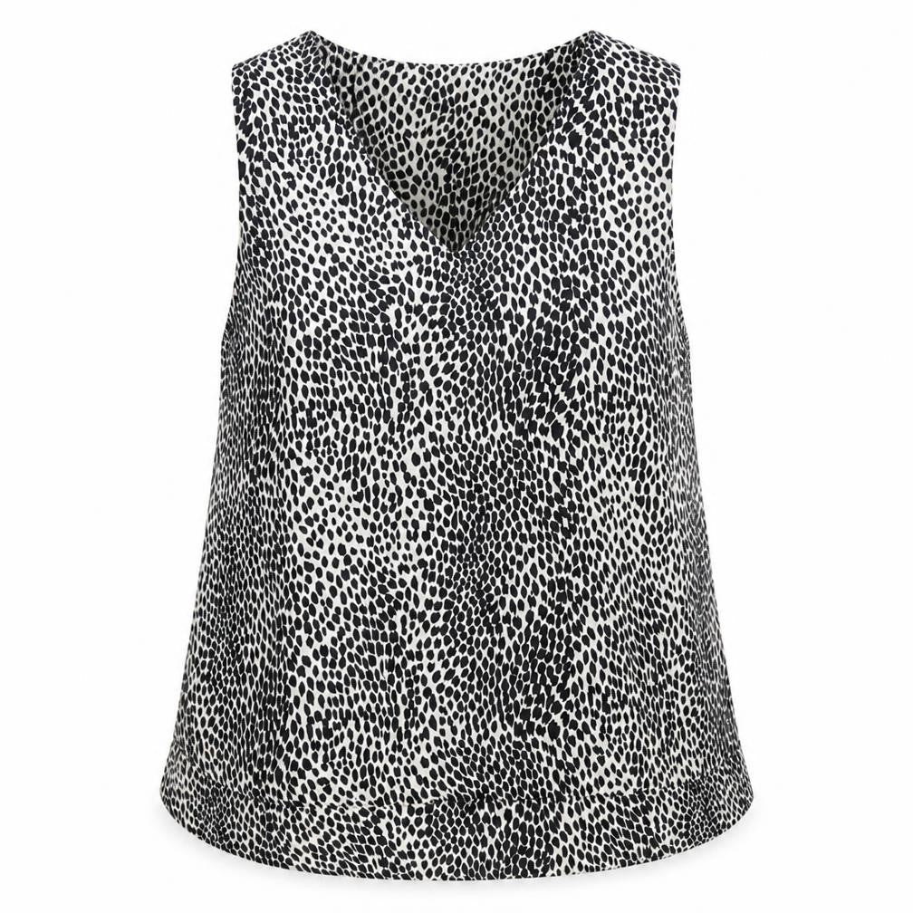 Marks & Spencer Womens Black Animal Print Polyester Basic Blouse Size 8 V-Neck