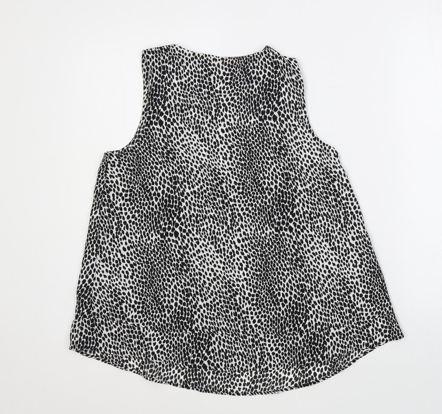 Marks and Spencer Womens Black Animal Print Polyester Basic Blouse Size 8 V-Neck