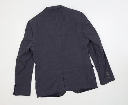 Back view of ASOS men’s blue geometric polyester jacket suit jacket, size 40, regular