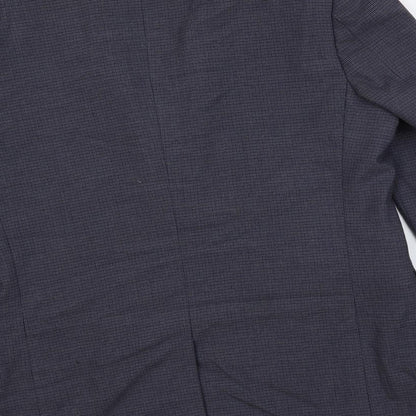 Brand and care label for ASOS men’s blue geometric polyester jacket suit jacket, size 40, regular