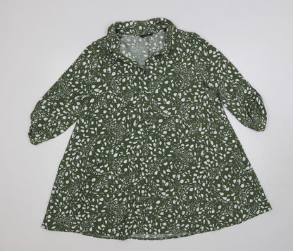 Additional front view of Roman women’s green geometric polyester shirt dress, size UK 12, collared button