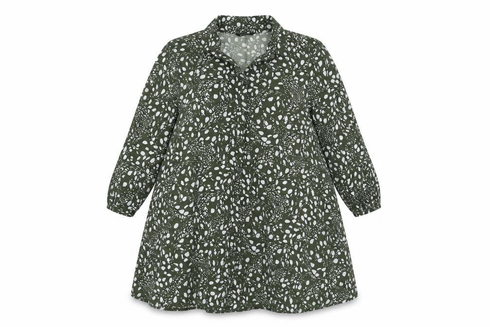 Roman Womens Green Geometric Polyester Shirt Dress Size 12 Collared Button