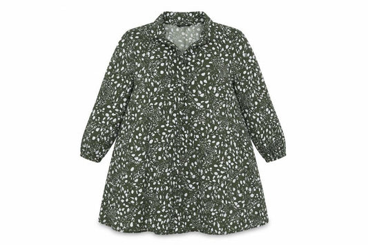 Roman Womens Green Geometric Polyester Shirt Dress Size 12 Collared Button