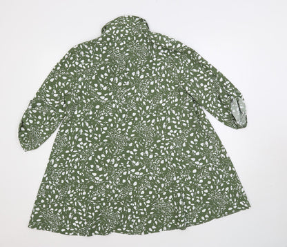 Back view of Roman women’s green geometric polyester shirt dress, size UK 12, collared button