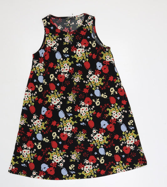 South Womens Black Floral Polyester A-Line Size 12 Round Neck Pullover
