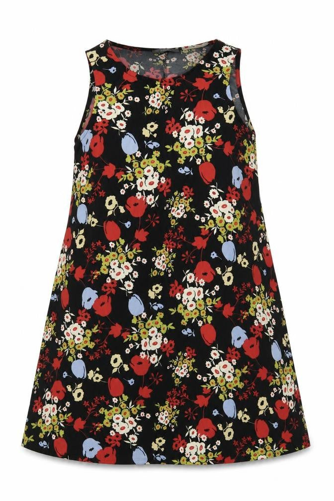 South Womens Black Floral Polyester A-Line Size 12 Round Neck Pullover