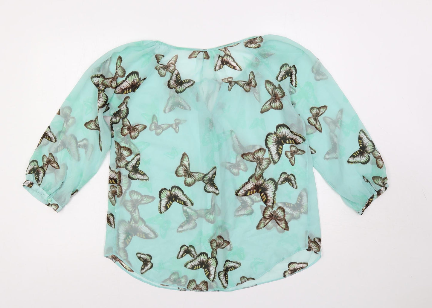 Wallis Womens Green Geometric Polyester Basic Blouse Size S Boat Neck - Sheer