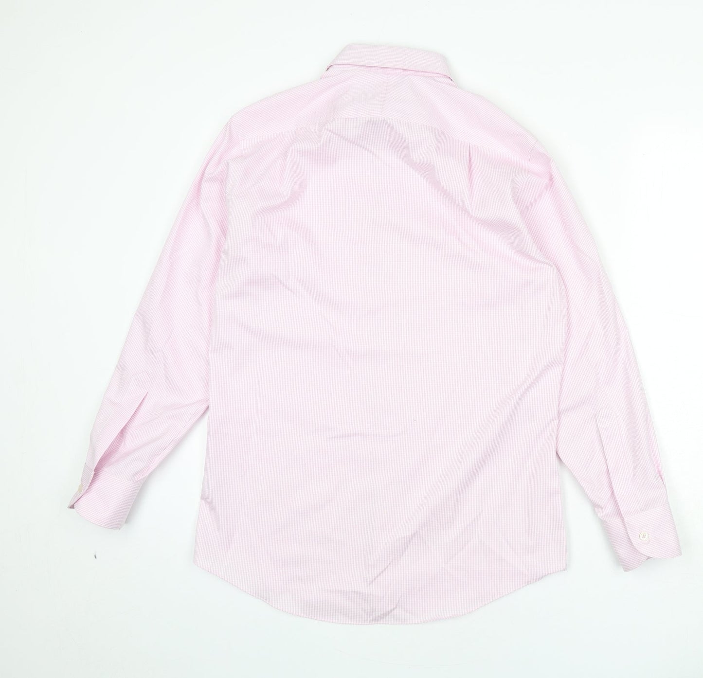 Charles Tyrwhitt Mens Pink Check Cotton Button-Up Size 15 Collared Button
