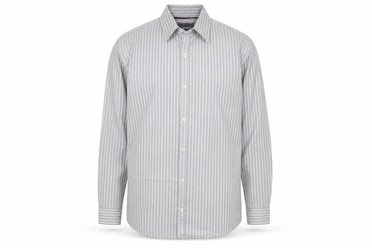Next Mens Grey Striped Cotton Button-Up Size L Collared Button