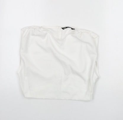 Zara Womens White Polyester Cropped Blouse Size M Round Neck