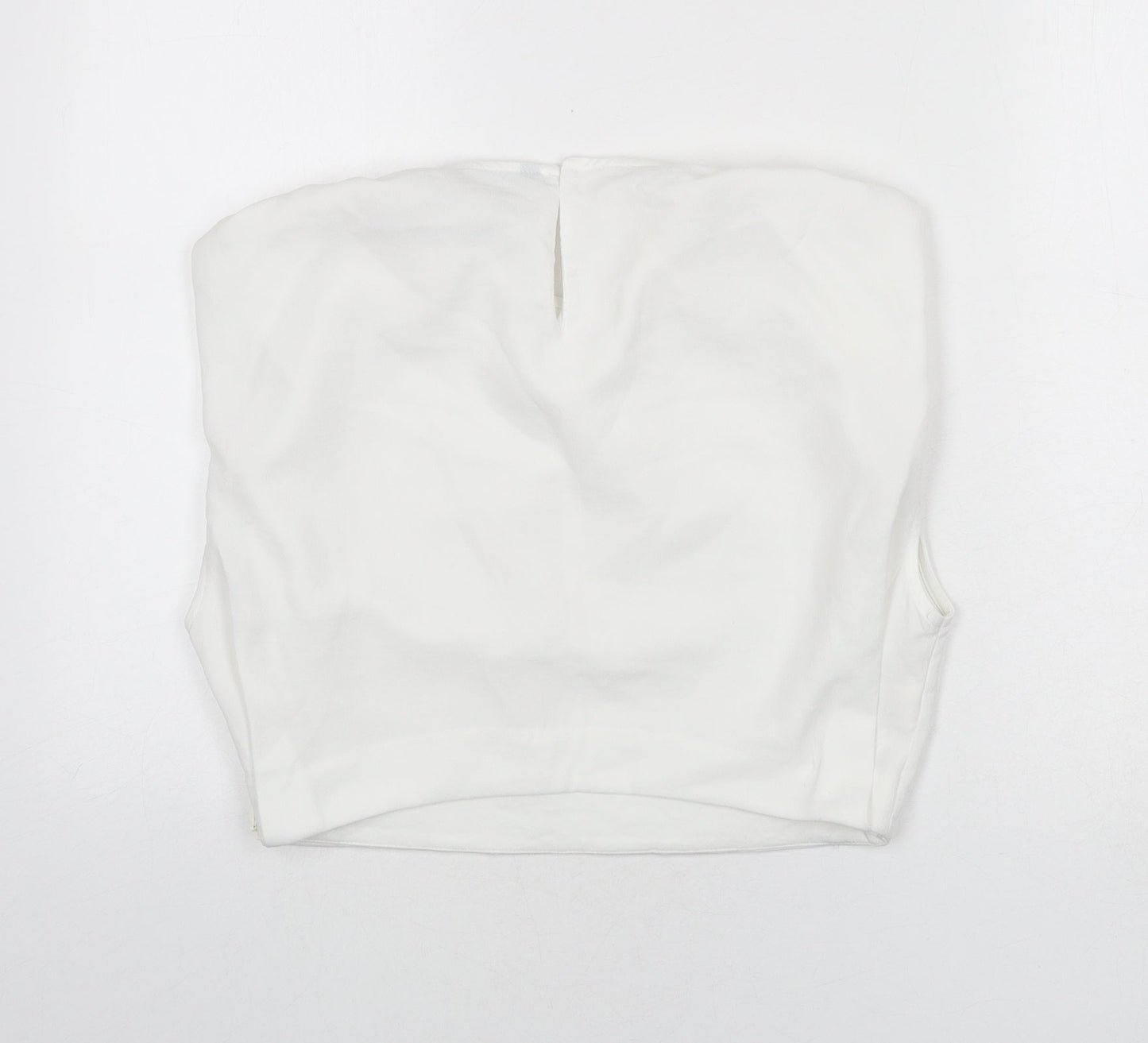 Zara Womens White Polyester Cropped Blouse Size M Round Neck