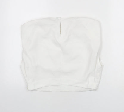 Zara Womens White Polyester Cropped Blouse Size M Round Neck