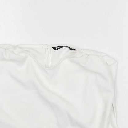 Zara Womens White Polyester Cropped Blouse Size M Round Neck