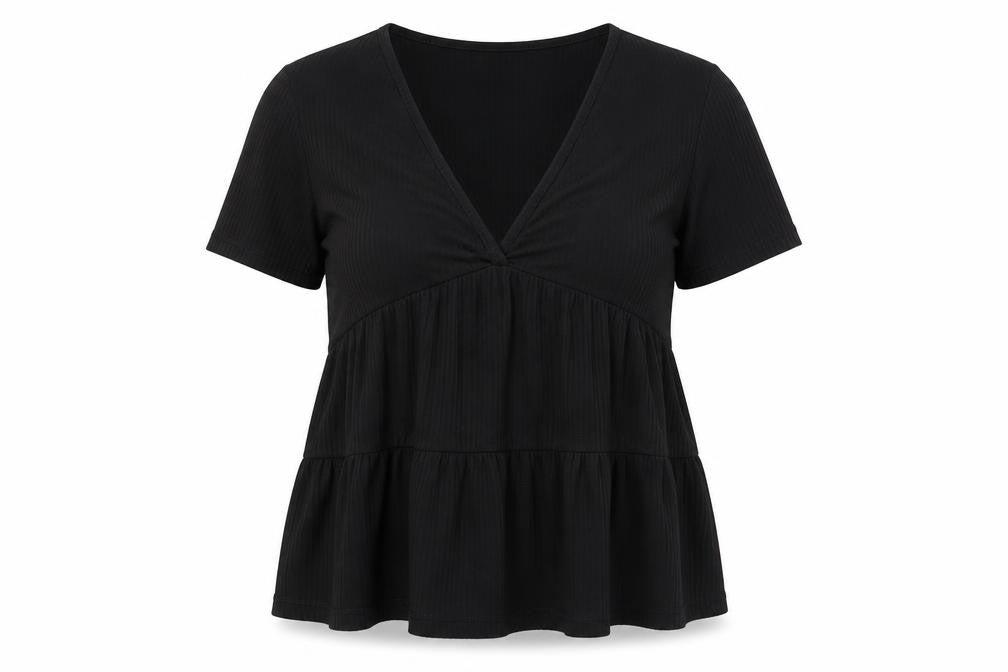 ASOS Womens Black Viscose Basic T-Shirt Size 4 V-Neck - Ribbed, Flare