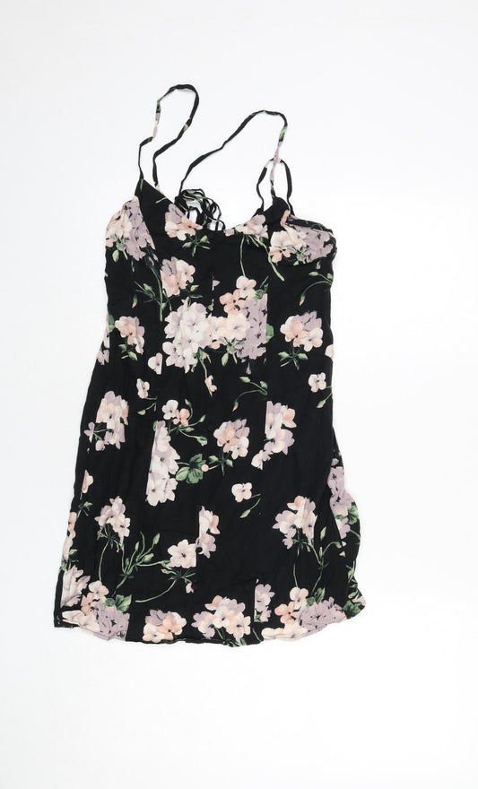 ASOS Womens Black Floral Viscose Mini Size 8 Scoop Neck Tie