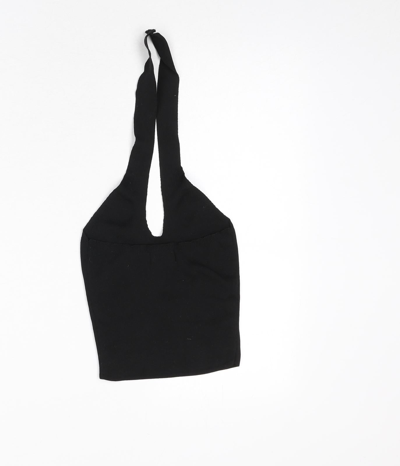 Bershka Womens Black Polyester Cropped T-Shirt Size XS Halter