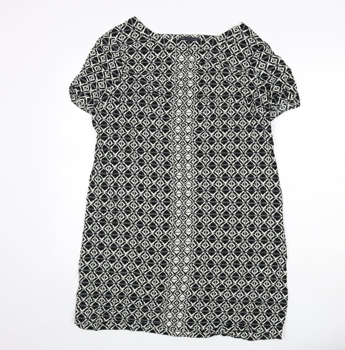 Marks and Spencer Womens Black Geometric Viscose Sheath Size 18 Round Neck Zip