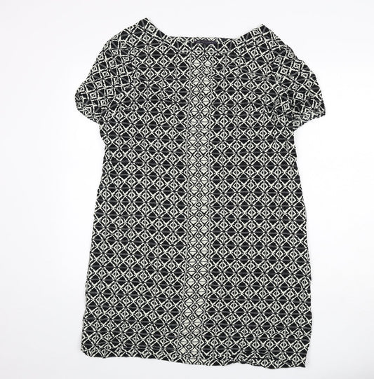 Marks and Spencer Womens Black Geometric Viscose Sheath Size 18 Round Neck Zip