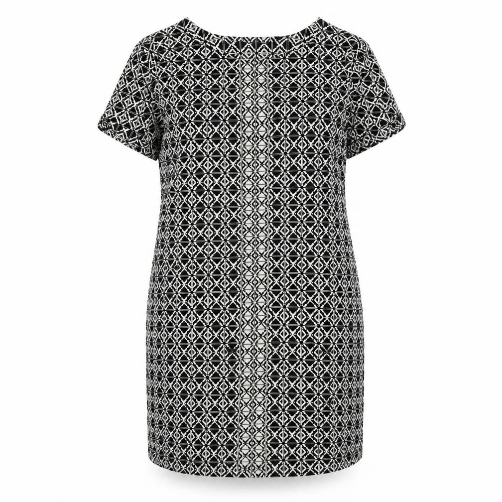 Marks & Spencer Womens Black Geometric Viscose Sheath Size 18 Round Neck Zip