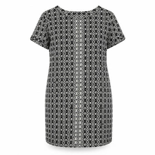 Marks & Spencer Womens Black Geometric Viscose Sheath Size 18 Round Neck Zip