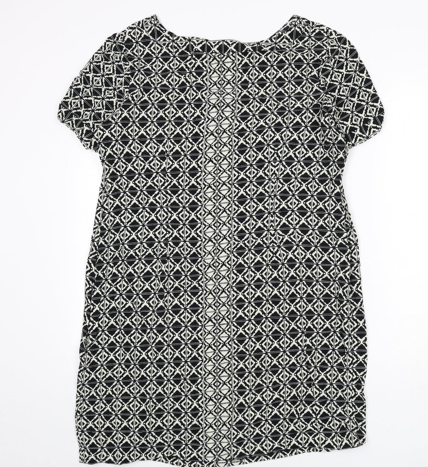 Marks and Spencer Womens Black Geometric Viscose Sheath Size 18 Round Neck Zip