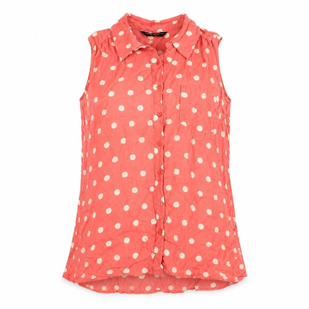 Dorothy Perkins Womens Pink Polka Dot Viscose Basic Button-Up Size 8 Collared - Tank