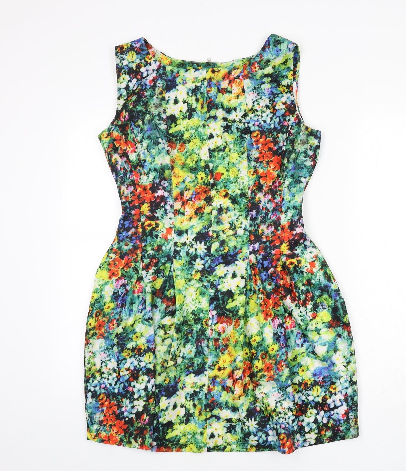 Boohoo Womens Multicoloured Floral Polyester Fit & Flare Size 8 Round Neck Zip