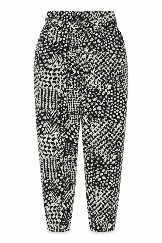 Stella Morgan Womens Black Geometric Viscose Trousers Size 8 L27 in Regular - Belted