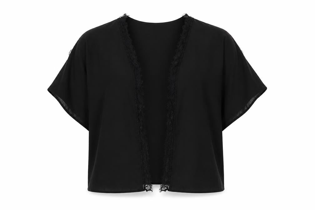 Capsule Womens Black Polyester Basic Blouse Size 18 V-Neck - Kimono, Lace Trim