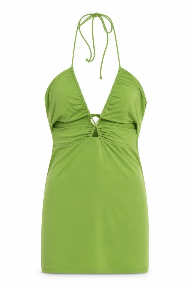Pull&Bear Womens Green Polyester Mini Size XL Halter Tie - Cut Out Detail