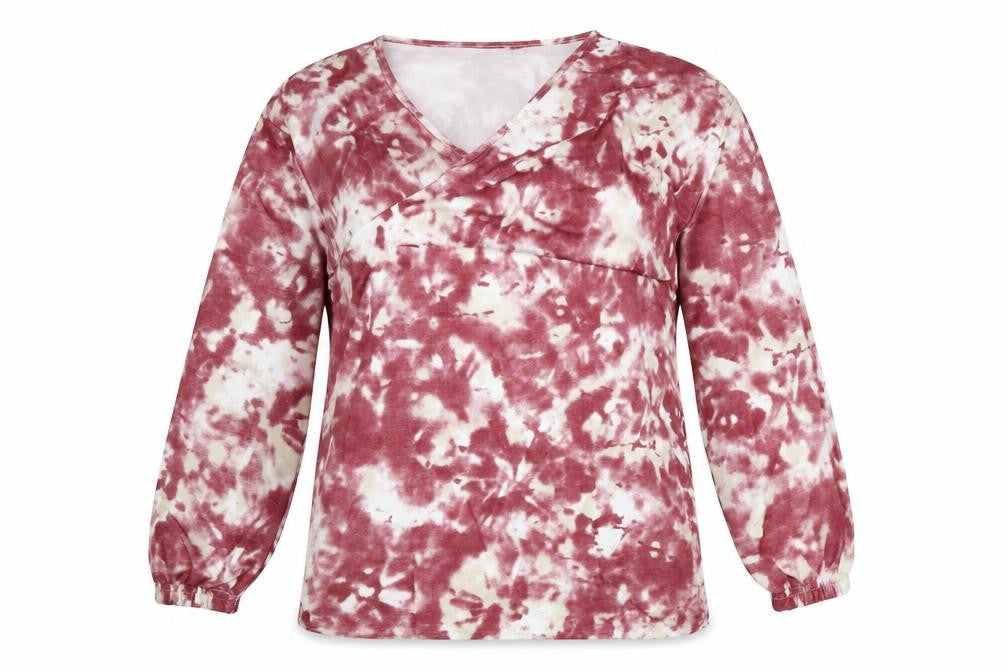 Boohoo Womens Red Geometric Polyester Tunic T-Shirt Size 8 V-Neck - Tie Dye, Asymmetric Neckline