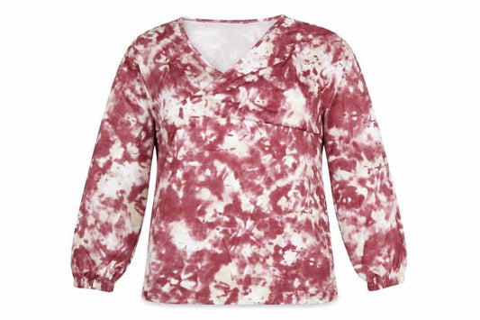 Boohoo Womens Red Geometric Polyester Tunic T-Shirt Size 8 V-Neck - Tie Dye, Asymmetric Neckline