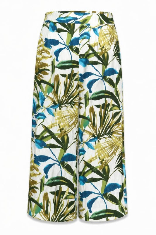 Chelsea & Theodore Womens Multicoloured Geometric Linen Trousers Size 8 L21 in Regular Zip - Leaf Print