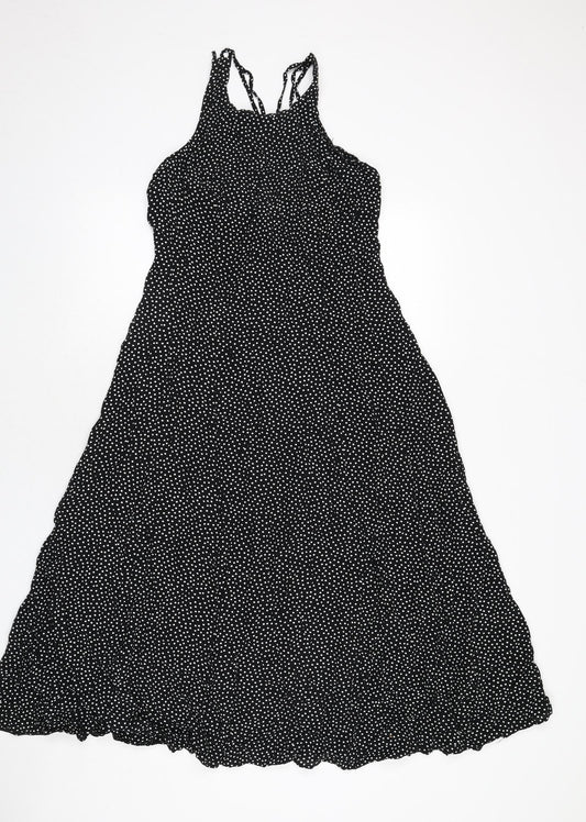 Wallis Womens Black Polka Dot Viscose A-Line Size 12 Scoop Neck Zip