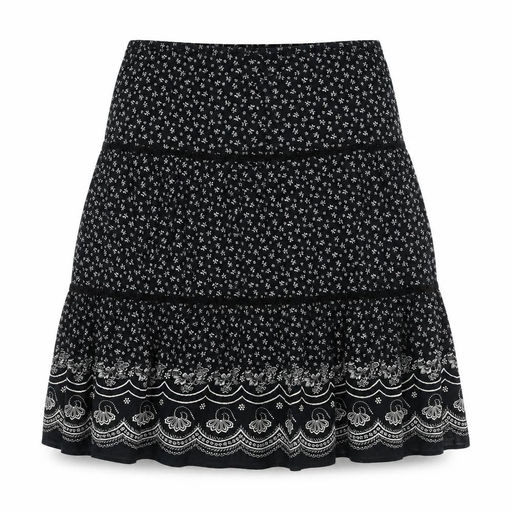 Marks & Spencer Womens Black Floral Polyester Flare Skirt Size 34 in - Lace Detail