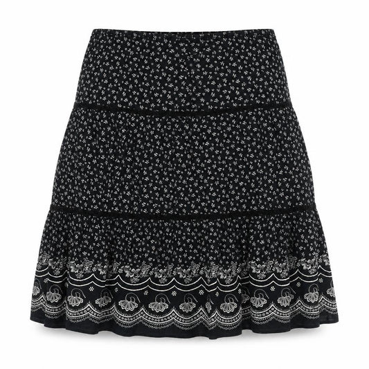 Marks & Spencer Womens Black Floral Polyester Flare Skirt Size 34 in - Lace Detail
