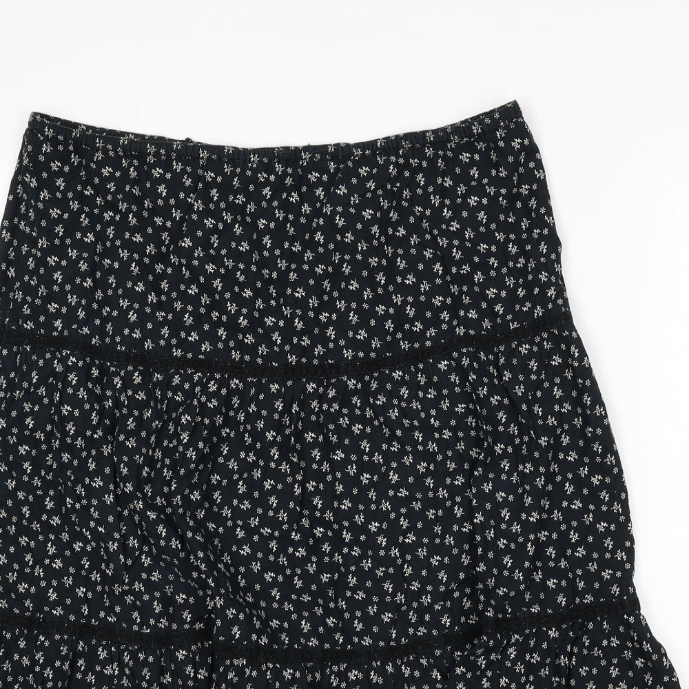 Marks and Spencer Womens Black Floral Polyester Flare Skirt Size 34 in - Lace Detail