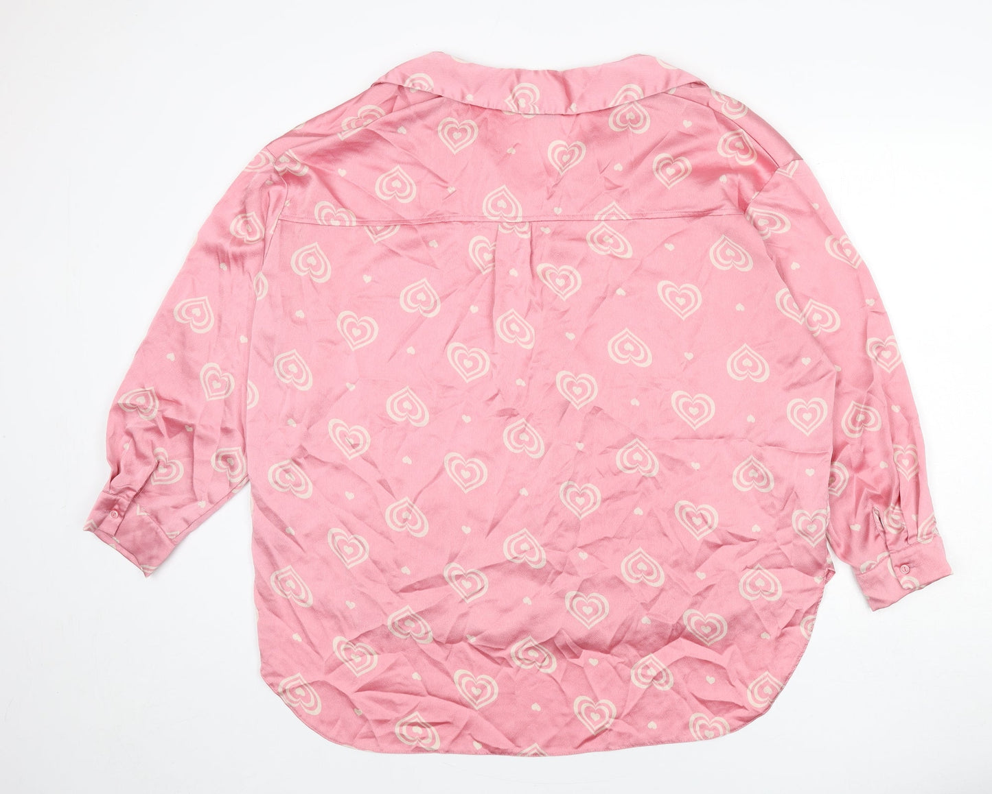 New Look Womens Pink Geometric Polyester Basic Button-Up Size 16 Collared - Heart Print