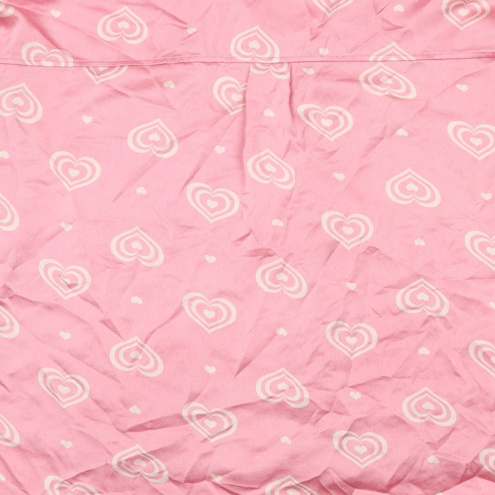 New Look Womens Pink Geometric Polyester Basic Button-Up Size 16 Collared - Heart Print