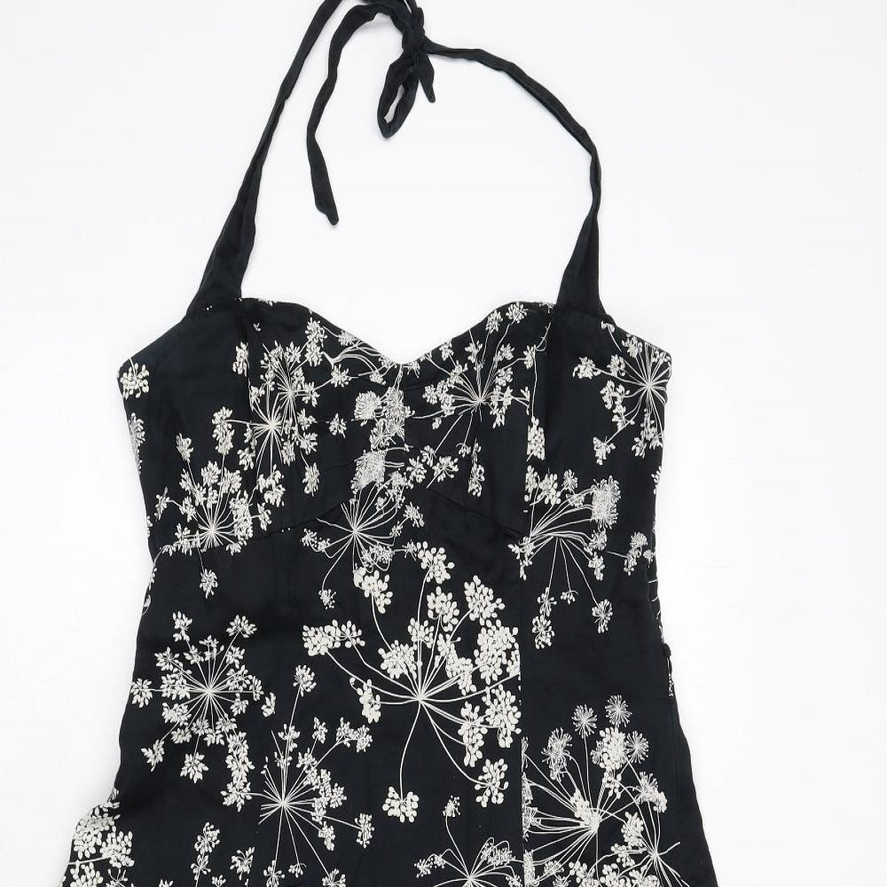 RJR.John Rocha Womens Black Floral Polyester Fit & Flare Size 12 Halter Zip
