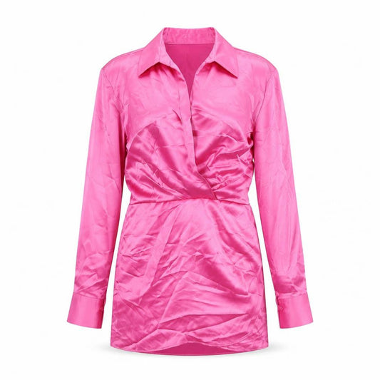 Zara Womens Pink Polyester Shirt Dress Size M Collared Zip