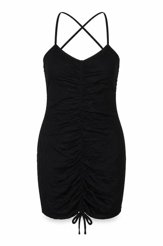 Missguided Womens Black Viscose Mini Size 6 Scoop Neck Pullover - Ruched
