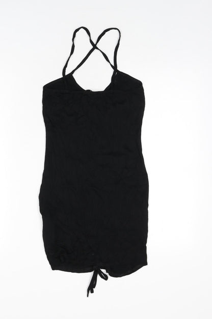 Back view of Missguided women’s black viscose mini, size UK 6, scoop neck pullover - ruched