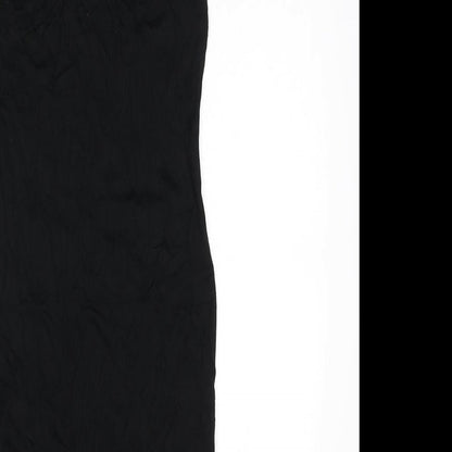 Brand and care label for Missguided women’s black viscose mini, size UK 6, scoop neck pullover - ruched