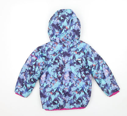 Back view of Decathlon girls’ multicoloured geometric puffer jacket jacket, size 5, years zip - reversible