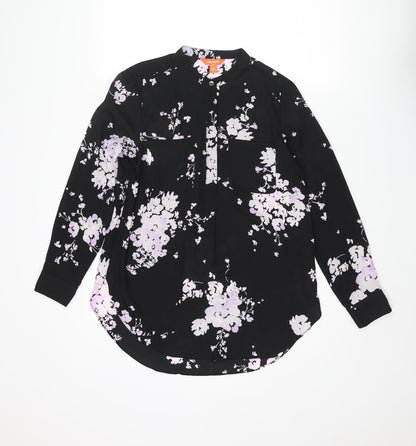 Joe Fresh Womens Black Floral Polyester Basic Blouse Size S Henley