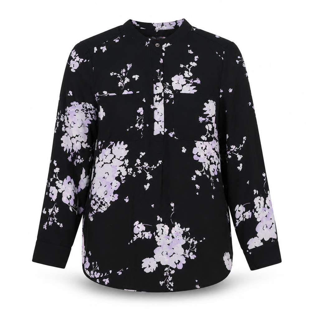Joe Fresh Womens Black Floral Polyester Basic Blouse Size S Henley